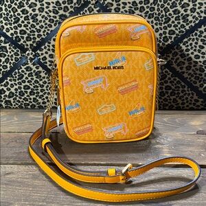 Michael Kors Diner Print Orange Jet Set Crossbody Bag, NEW